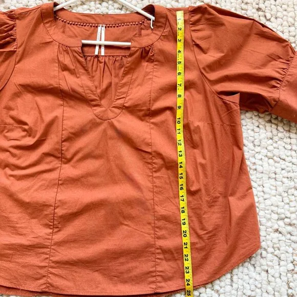 Anthropologie Puff-Sleeve Sculpted Blouse | Burnt Orange (1X) - Picture 7 of 7